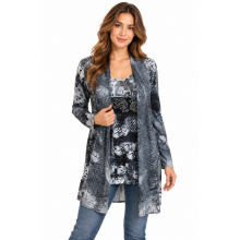 Women Black and White Burnout Twin in One Cardigan Top KS25632