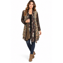 Women Velvet Floral Jungle Queen Open Front Cardigan KS25633