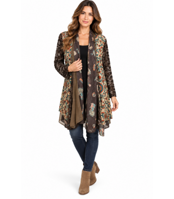 Women Velvet Floral Jungle Queen Open Front Cardigan KS25633