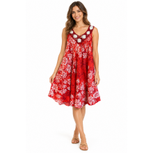 Multi Color Floral Emb Crochet V Neck Sun Dress KTB432