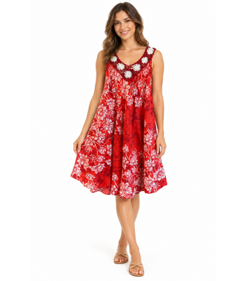 Multi Color Floral Emb Crochet V Neck Sun Dress KTB432 