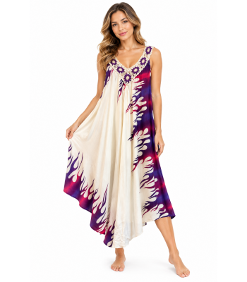 Floral Emb Crochet V Neck Sun Dress  KTB433
