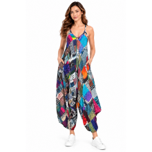 Rayon Multi Color Patchwork Tie Knot Jumpsuit Overall KTB467