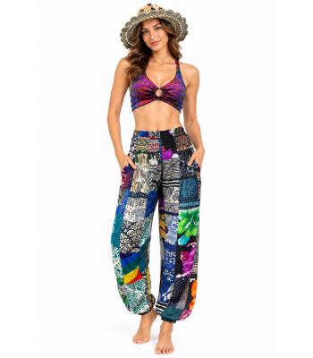 Rayon Multi Color Patchwork Drawstring Festival Pant KTB468