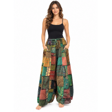 Cotton Stonewashed Patchwork Block Print Palazzo Pant KTD25695