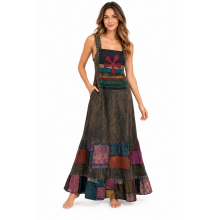 Cotton Multi Patchwork Stonewash Floral Jumpsuit Dress KTD26375