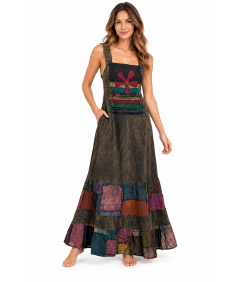 Cotton Multi Patchwork Stonewash Floral Jumpsuit Dress KTD26375