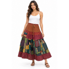 Cotton Multi Color Stonewash Patchwork Long Skirt KTD26379