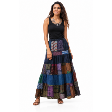 Cotton Multi Color Stonewash Patchwork Long Skirt KTD26380