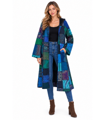 Cotton Stonewash Lining on Hood Open Front Long Jacket KTD26382 