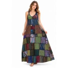 Cotton Multi Color Stonewash Patchwork Long Dress KTD26384