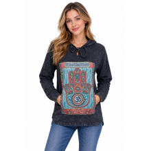 Cotton Stonewash Hooded Hamsa Pullover Jacket KTD26385