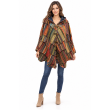 Cotton Multi Color Patchwork Fleece Lining on Hood Butterfly Poncho KTD26386