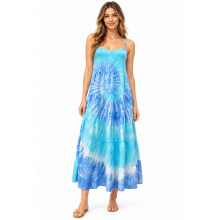 Rayon Tie Dye Swirl Blue Long Dress KTE23