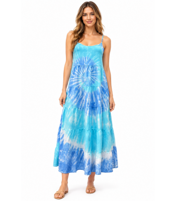 Rayon Tie Dye Swirl Blue Long Dress KTE23