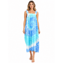 Rayon Tie Dye Side Pocket Long Overall Dress KTE35