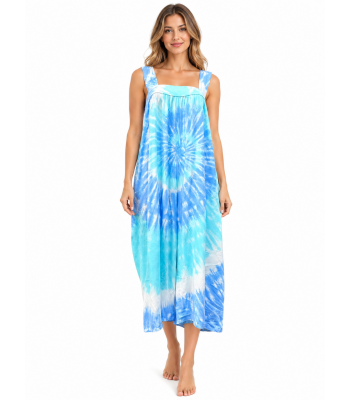 Rayon Tie Dye Side Pocket Long Overall Dress KTE35 