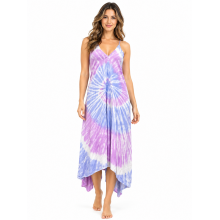 Rayon Tie Dye V neck Swirl Purple Dress KTE47