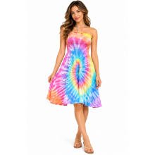 Rayon Multi Tie Dye Smoky Swirl Short Dress KTE47A