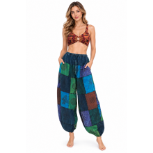 Cotton Stonewashed Patchwork Block Print PingPong Yoga  Pant KTK25696