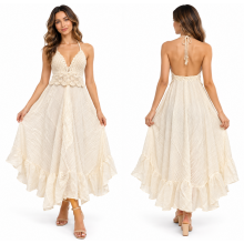 Cotton Crochet Top Halter Long  Dress KTK26308