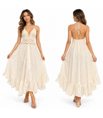 Cotton Crochet Top Halter Long  Dress KTK26308
