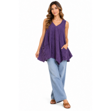 Cotton V Neck OS 3/4 Bell Slv Top KTK417 Purple