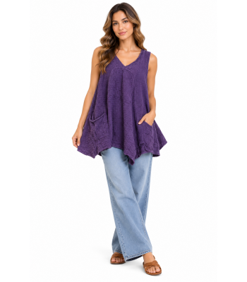 Cotton V Neck OS 3/4 Bell Slv Top KTK417 Purple