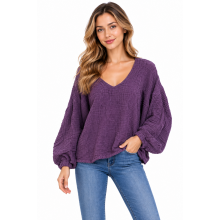 Cotton V Neck Long Slv OS Top KTK418 Purple