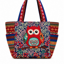 Cotton Red Owl Shopping Bag Wholesale (KTL542)