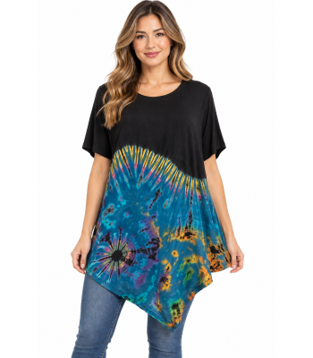 Rayon Tie Dye  Cap slv Long  Dress KTN214