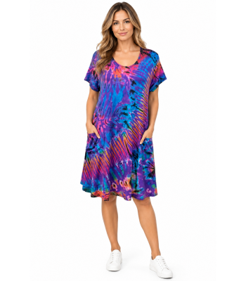 Rayon Tie Dye Half Sleeve pocket Tunic Dress KTN222