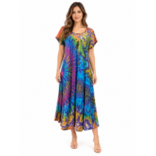 Rayon Tie Dye Ocean Blue Umbrella Dress KTN223