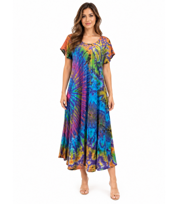 Rayon Tie Dye Ocean Blue Umbrella Dress KTN223