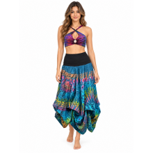 Rayon Tie Dye  Multi  Teal Lotus Twin in One Skirt KTN226