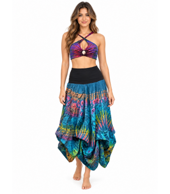 Rayon Tie Dye  Multi  Teal Lotus Twin in One Skirt KTN226