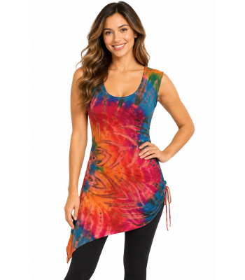 Tie Dye Cap Sleeve Tunic Dress  (KTP2163)