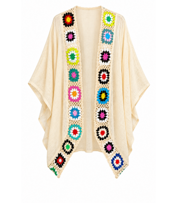 Cotton Crochet Open Front Cream Cardigan KTT1815A