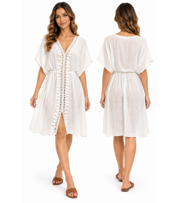 Cotton Lace Decorated  V Neck Tunic Tops KTT1817