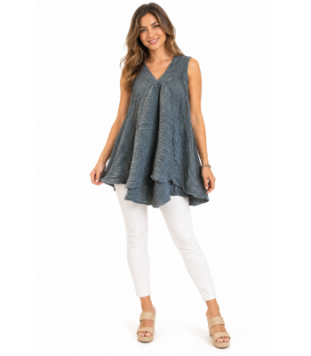 Cotton V neckline Asymmetric A line Pocket Gray Tunic Dress KTX2545