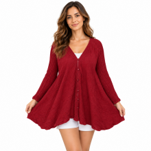 Cotton Button Maroon 3/4  Slv Cardigan Shirt KTX2562