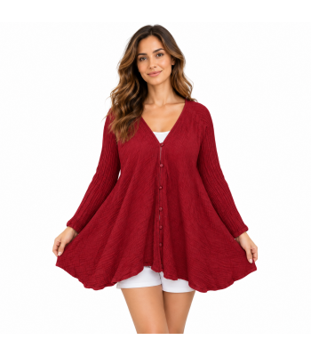 Cotton Button Maroon 3/4  Slv Cardigan Shirt KTX2562