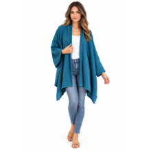 Cotton Crinkle Teal Open Front Short Cardigan KTX2566
