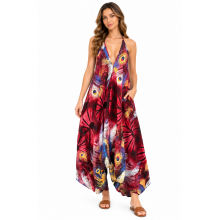 Rayon Tie Holter Feather Print Sun Dress KTY431