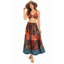 Rayon Blue Multi Patchwork Skirt KTY503