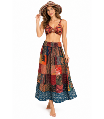 Rayon Blue Multi Patchwork Skirt KTY503