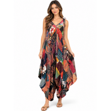Rayon Red Multi Patchwork A line Boho Dress KTY508
