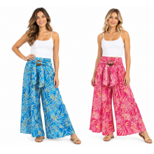 Floral  artwork coconut button drawstring  assorted Palazzo Pant  KTY515