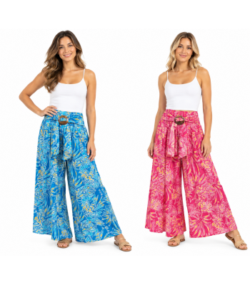 Floral  artwork coconut button drawstring  assorted Palazzo Pant  KTY515