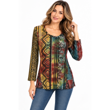 Women's Silver Multi Round Neck Top (KV8217)